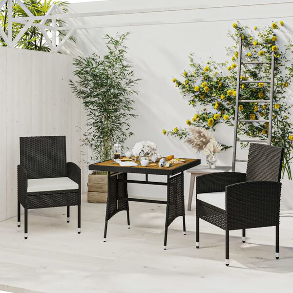 vidaXL Outdoor Dining Set Black PE Rattan, Steel, Solid Acacia Wood