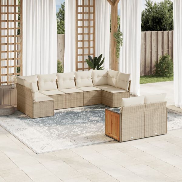 vidaXL Garden Sofa Set Beige PE Rattan Large Adjustable Feet