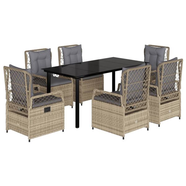 vidaXL 7 Piece Patio Dining Set with Cushions Beige Poly Rattan