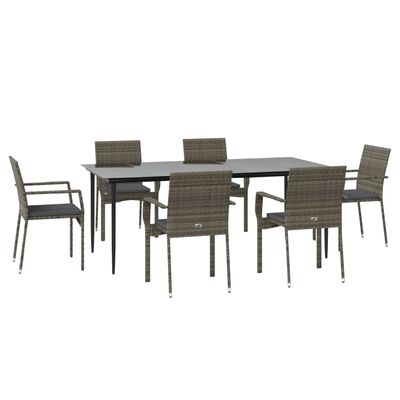 vidaXL 7 Piece Patio Dining Set with Cushions Black and Gray Poly Rattan