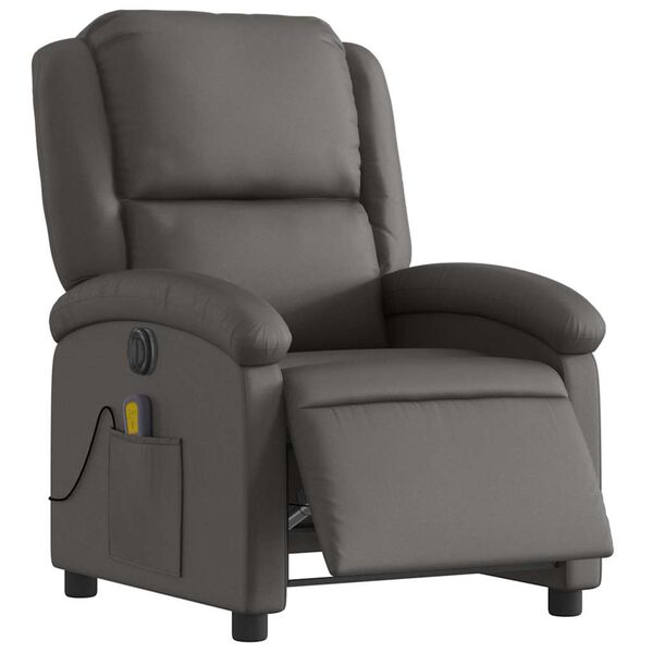 vidaXL Electric Recliner Chair Gray Real Leather