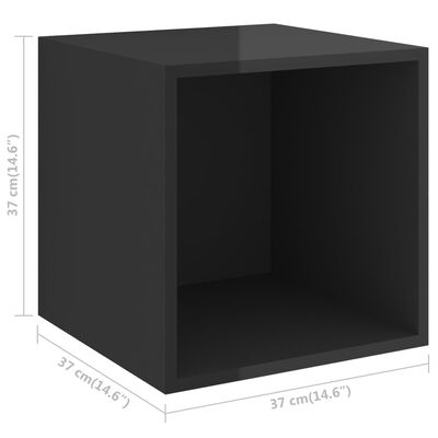 vidaXL Wall Cabinets 2 pcs High Gloss Black 14.6"x14.6"x14.6" Chipboard