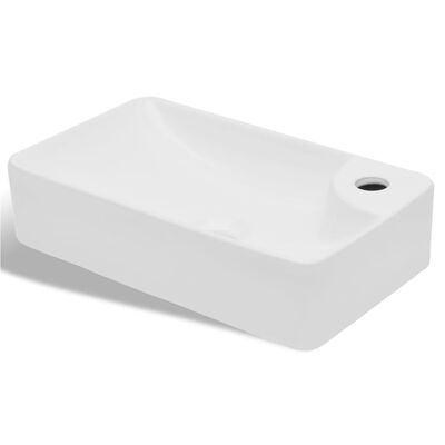 vidaXL Ceramic Bathroom Sink Basin with Faucet Hole White
