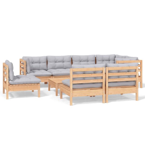 vidaXL Garden Lounge Set Grey, Natural Solid Pinewood, 100% Polyester