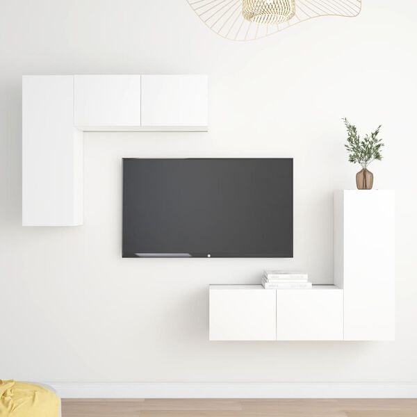 vidaXL TV Cabinet Set Set of 4 White Engineered wood Modern