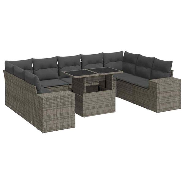 vidaXL Garden Sofa Set Grey PE Rattan Large Adjustable Armrests