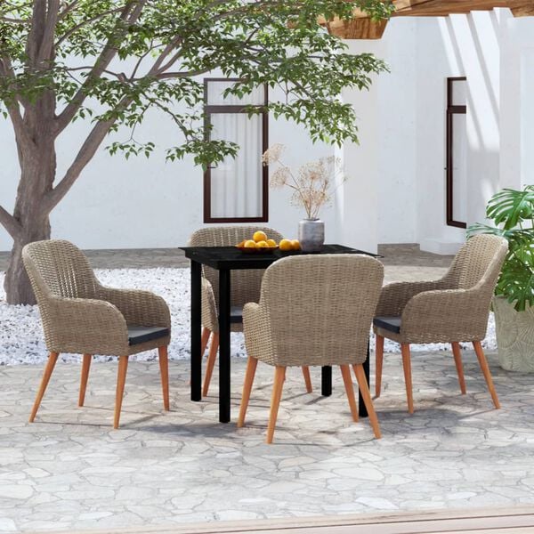 vidaXL 5 Piece Patio Dining Set with Cushions Brown