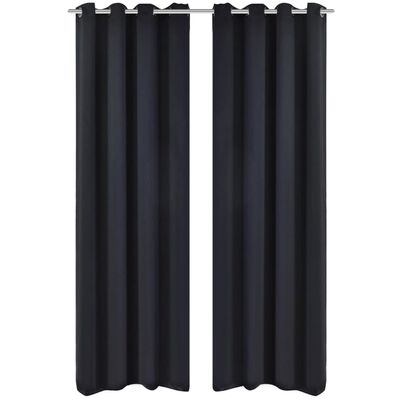 2 pcs Black Blackout Curtains with Metal Rings 53" x 96"