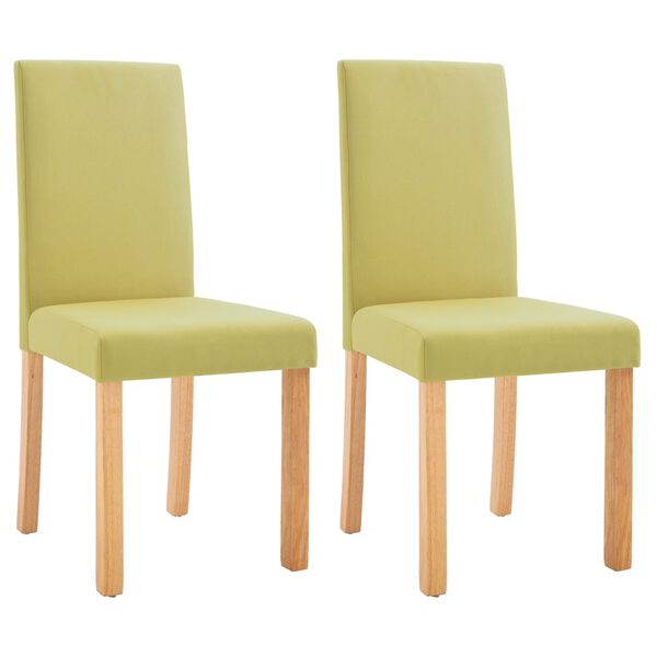 vidaXL Dining Chair Set of 2 Green Fabric and rubber wood Standard