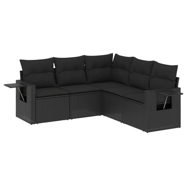 vidaXL Garden Sofa Set Black PE rattan, Powder-coated steel, 100% polyester