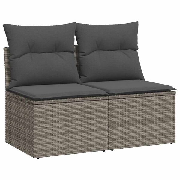 vidaXL Garden Sofa Set Grey Poly Rattan, Powder-Coated Steel, 100% Polyester