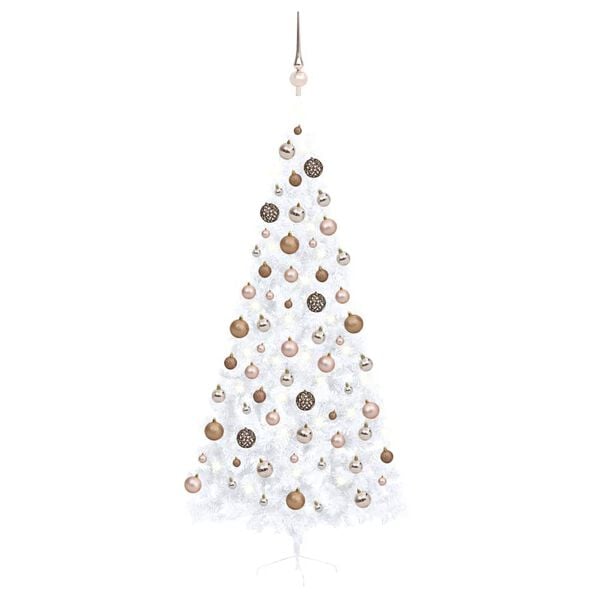 vidaXL Artificial Half Pre-lit Christmas Tree with Ball Set White 82.7"