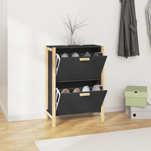 vidaXL Shoe Cabinet Black Engineered wood, solid pine Small Shoe Cabinet