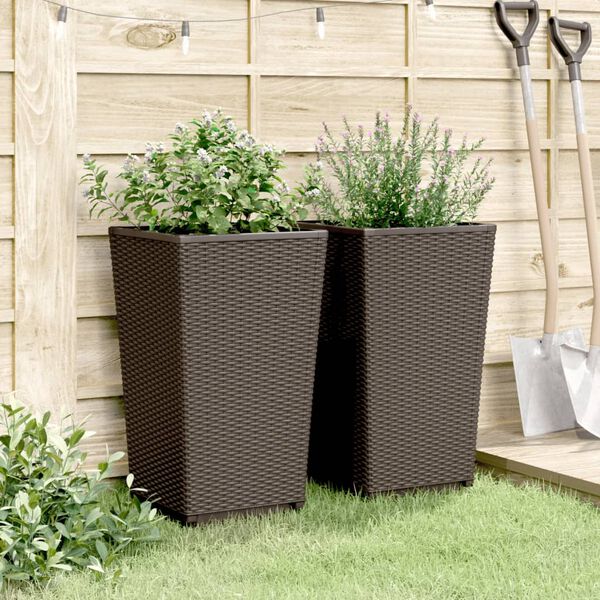 vidaXL Garden Planter Set of 2 Brown Polypropylene 12.8 x 12.8 x 22.4 in