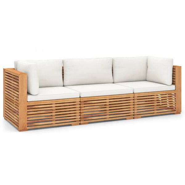vidaXL Patio 3-Seater Sofa with Cushions Solid Teak Wood
