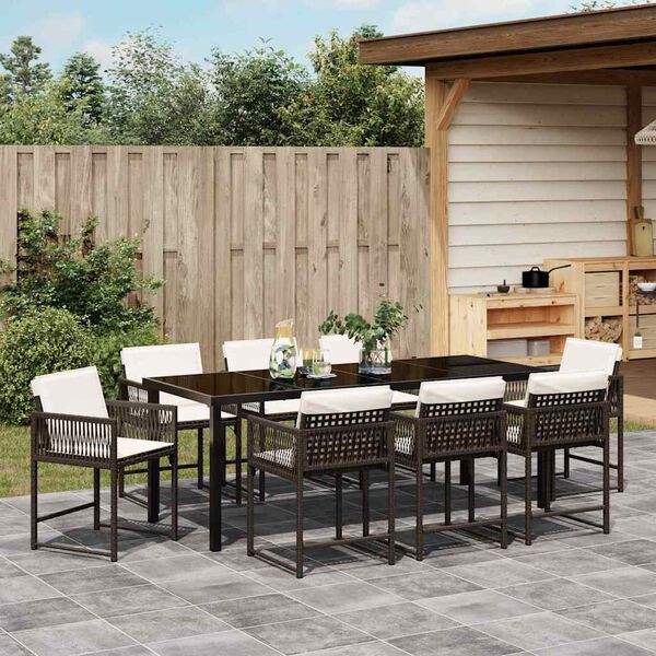 vidaXL Garden Dining Set 9 pcs Brown Poly Rattan