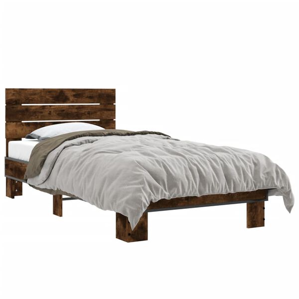 vidaXL Bed Frame Smoked Oak Engineered wood, Metal Small Single Frame
