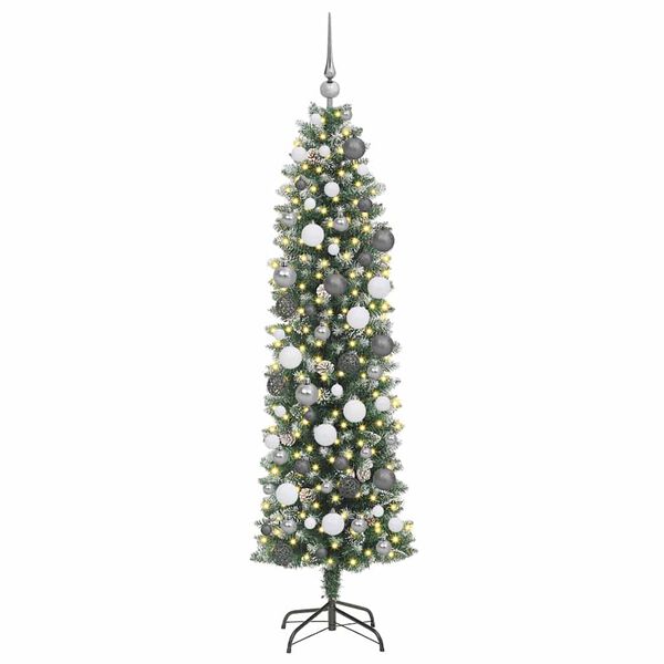 vidaXL Artificial Slim Christmas Tree Green and White 70.87 in