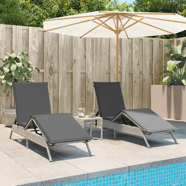vidaXL Sun Lounger Set of 2 Light grey PE rattan Standard Size