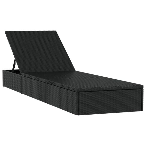 vidaXL Sunbeds 2 pcs with Table Black Poly Rattan