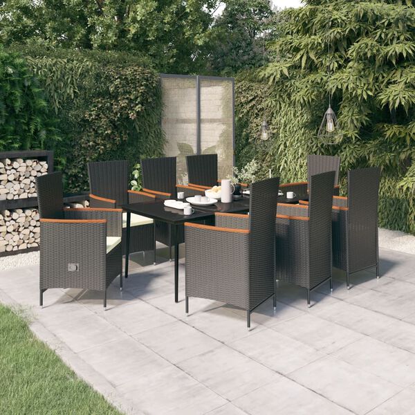 vidaXL Garden Dining Set Black chairs, cream white cushions
