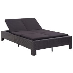 vidaXL Sunbed Black PE rattan 78.7 in x 21.7 in x 2.4 in for cushions