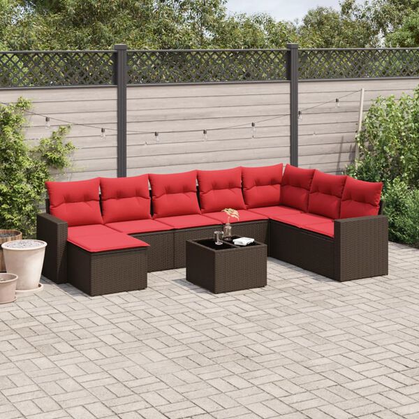 vidaXL 9 Piece Patio Sofa Set with Cushions Brown Poly Rattan