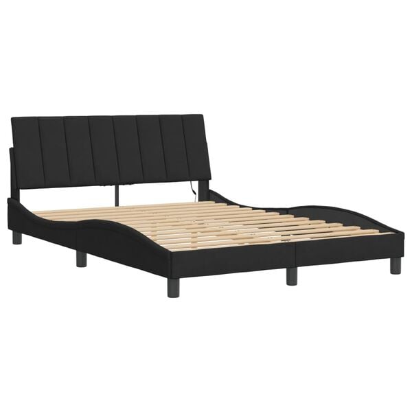 vidaXL Bed Frame Black Velvet, Plywood, Metal, Solid Pine Wood Full