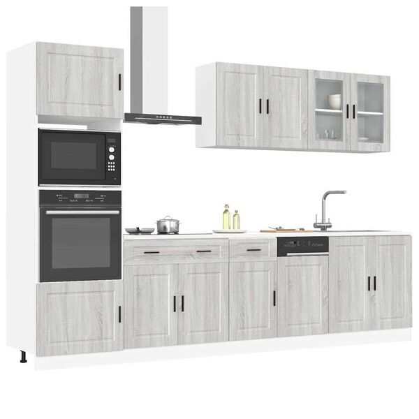 vidaXL Kitchen Cabinet Set Grey Sonoma Engineered Wood and Glass Large