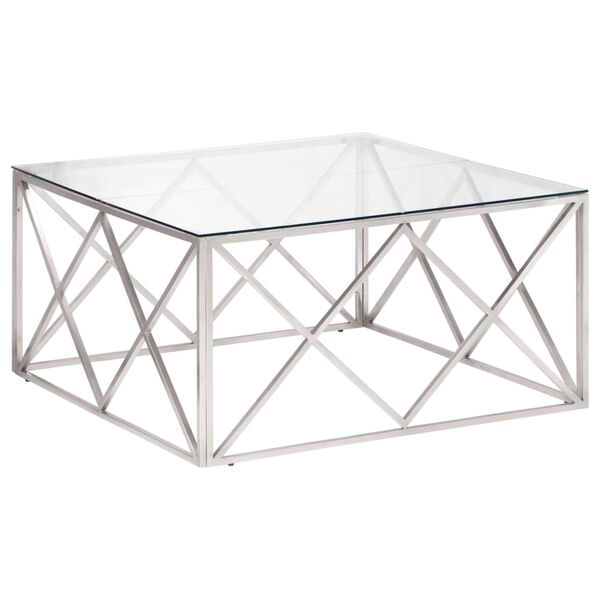 vidaXL Coffee Table Silver, Clear Stainless Steel, Tempered Glass