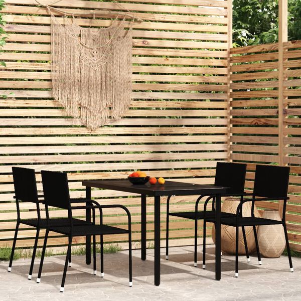 vidaXL Garden Dining Set Black Powder-coated steel, PE rattan, glass