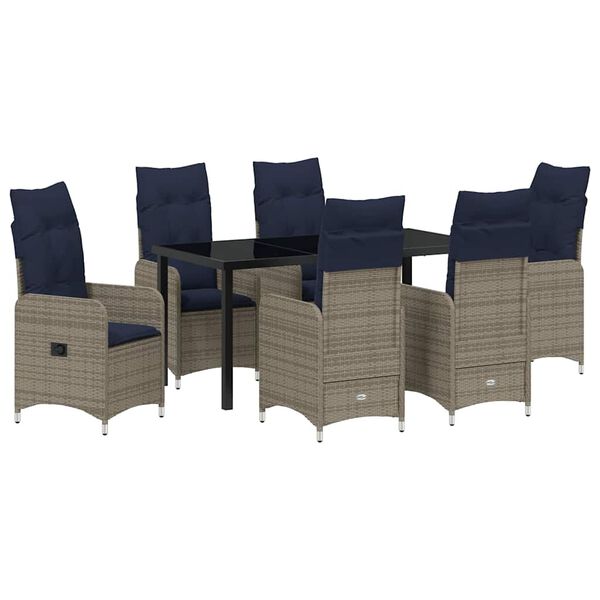 vidaXL Table and Chair Set with Cushion 7 pcs Grey PE Rattan