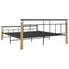 vidaXL Bed Frame Black, Light Oak Powder-Coated Metal, Solid Oak Wood