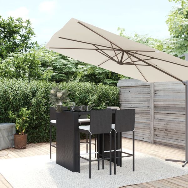vidaXL Garden Bar Set Black table and chairs with cream cushions