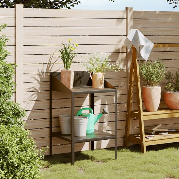 vidaXL Plant Stand Anthracite Galvanized Steel Medium Durable