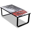 vidaXL Coffee Table Black with Telephone Booth Print Tempered Glass, Iron