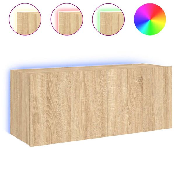 vidaXL TV Wall Stand with LED Lights Sonoma Oak 39.4"x13.8"x16.1"