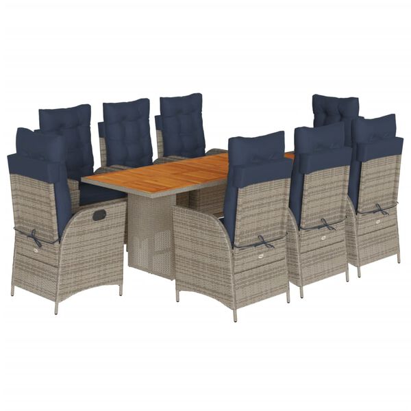 vidaXL Garden Dining Set Grey PE rattan 9 Piece Set Adjustable Armrests