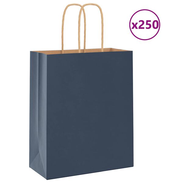 vidaXL Paper Bags 250 pcs with Handles Blue 18x8x22 cm