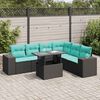 vidaXL 7 Piece Patio Sofa Set with Cushions Black Poly Rattan Acacia