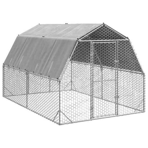 vidaXL Chicken Run Silver, Green Galvanized Steel, PE Large Durable