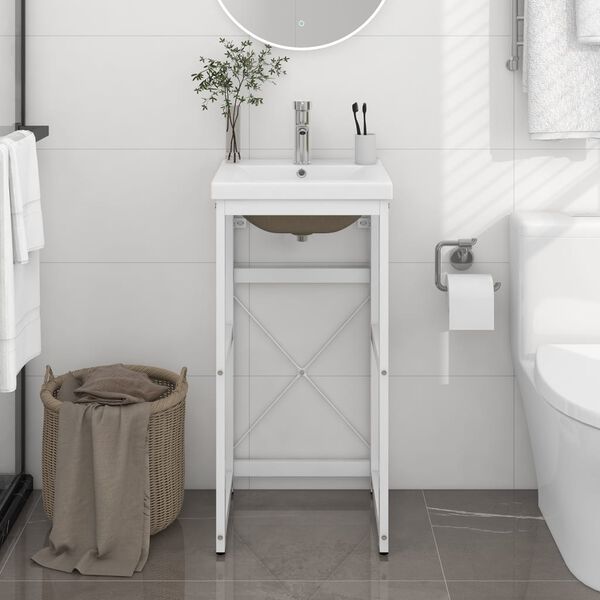 vidaXL Washbasin Frame With Basin White Ceramic 17 in Bathroom Furniture