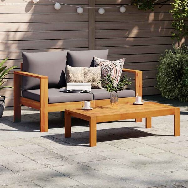 vidaXL Garden Sofa Dark grey Solid acacia wood 2-seater Modular