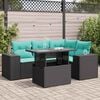 vidaXL 5 Piece Patio Sofa Set with Cushions Black Poly Rattan Acacia