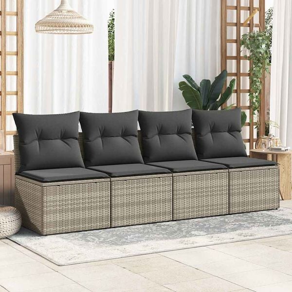 vidaXL Garden Sofa Set Light Grey PE rattan Standard Adjustable Feet