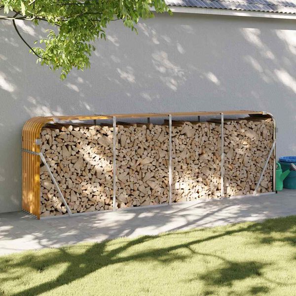 vidaXL Log Holder Wood Look 118.1"x17.7"x39.4" Galvanized Steel