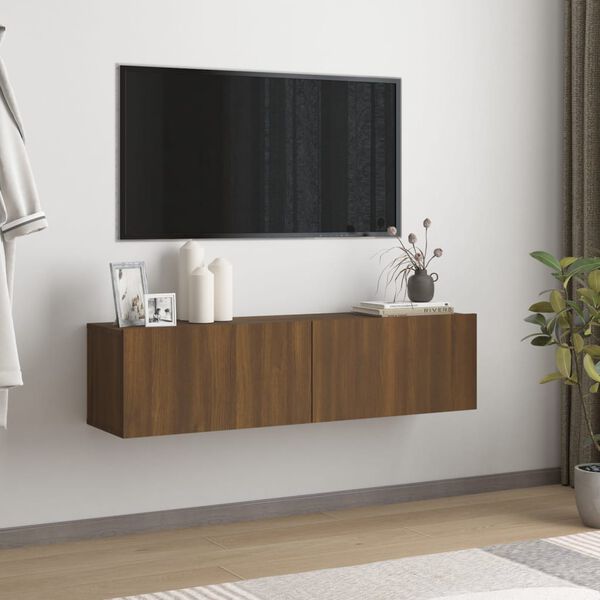 vidaXL TV Wall Cabinet Brown Oak Engineered Wood 47.2 in wide Drop-Down