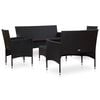vidaXL Sofa Set Black PE (polyethylene) rattan Medium Removable Covers