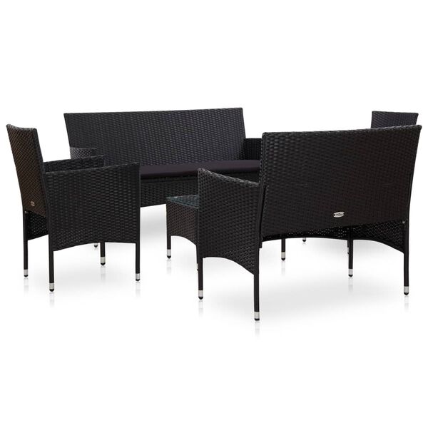 vidaXL Sofa Set Black PE (polyethylene) rattan Medium Removable Covers