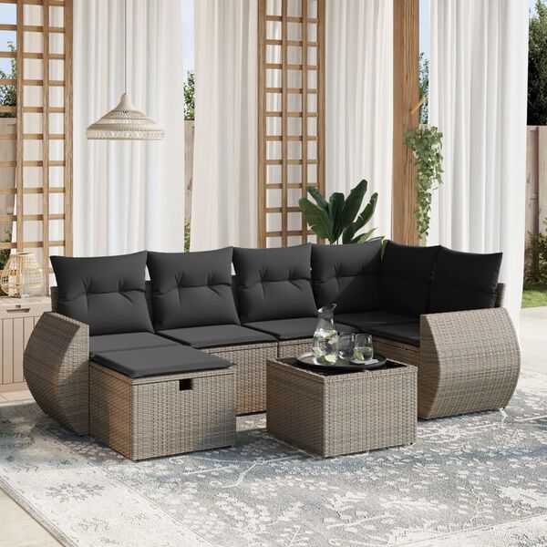 vidaXL Garden Sofa Set Grey Poly Rattan, Steel Large Modular
